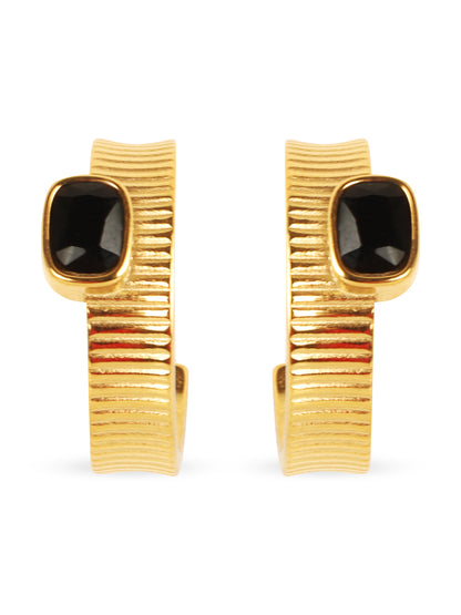 Gold Black Stone Hoop Earring