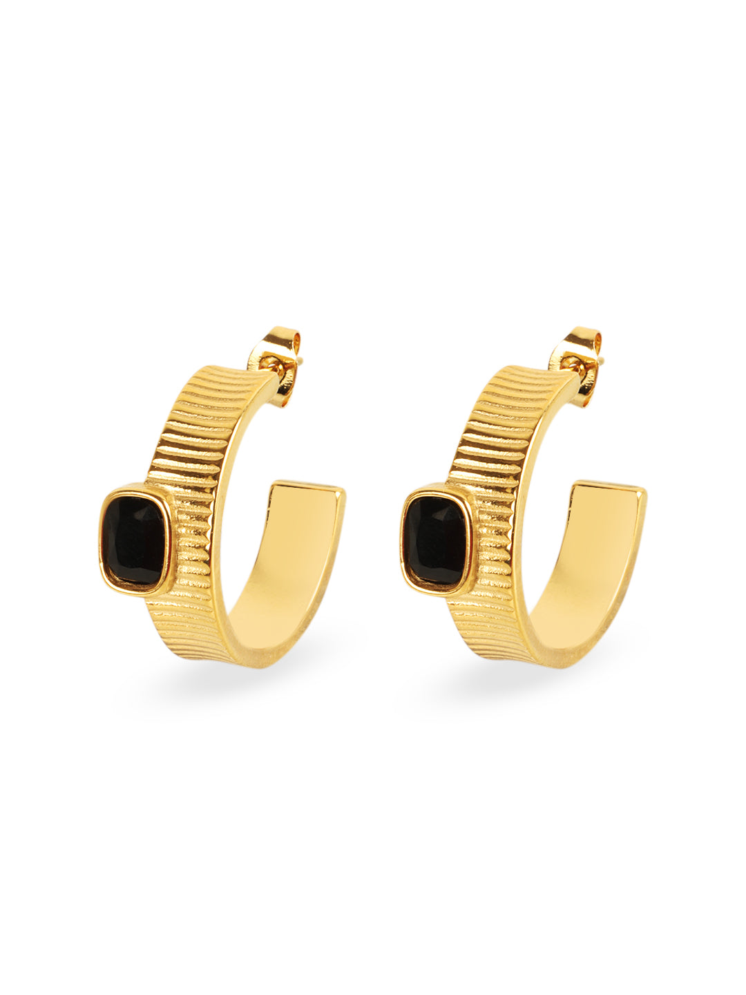 Gold Black Stone Hoop Earring