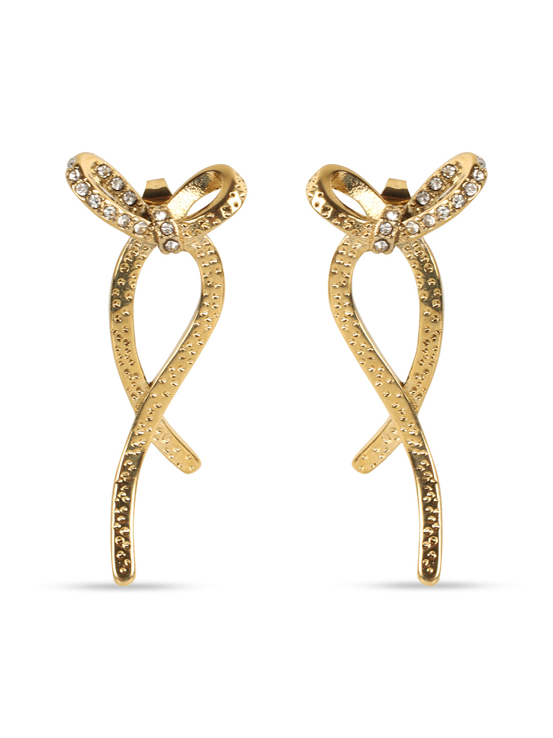 Gold-Plated Ribbon Bow Earrings