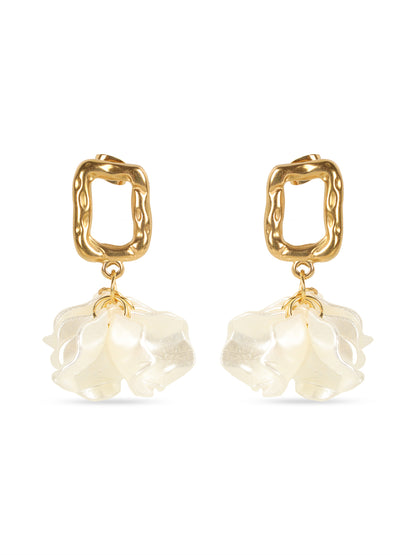 Kraze Golden White Floral Earrings