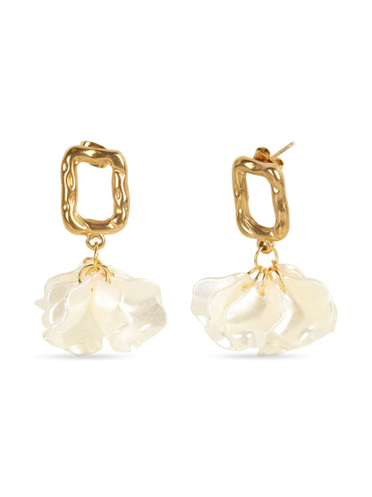 Kraze Golden White Floral Earrings