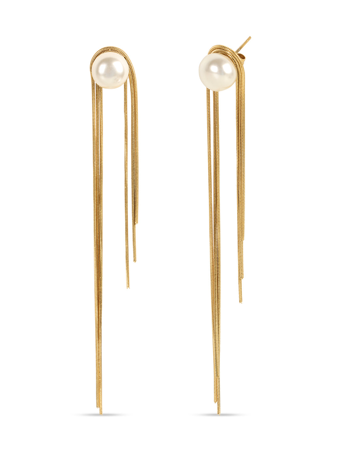 Kraze White Pearl & Golden Dangling Earrings