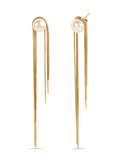 Kraze White Pearl & Golden Dangling Earrings