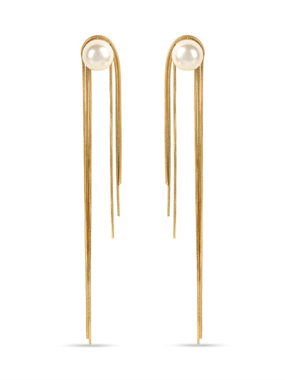 Kraze White Pearl & Golden Dangling Earrings