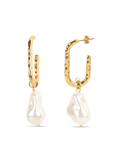 Kraze Gold-White Drop Hoop Earrings