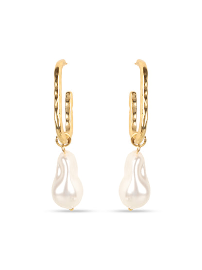 Kraze Gold-White Drop Hoop Earrings