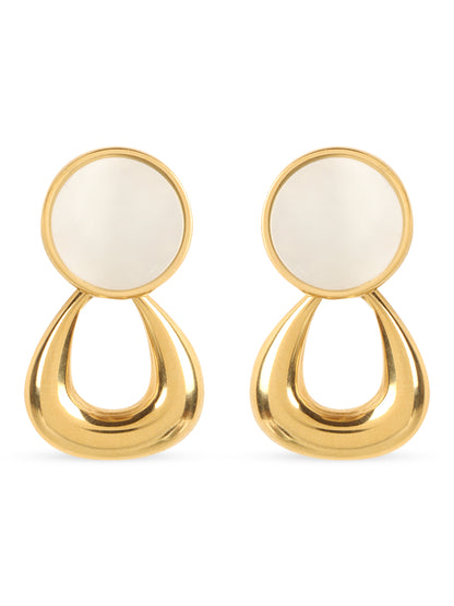 Golden White Pearl Drop Earrings