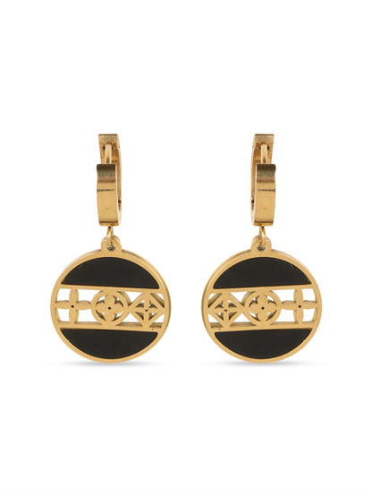 Divine Round Black & Gold Earrings