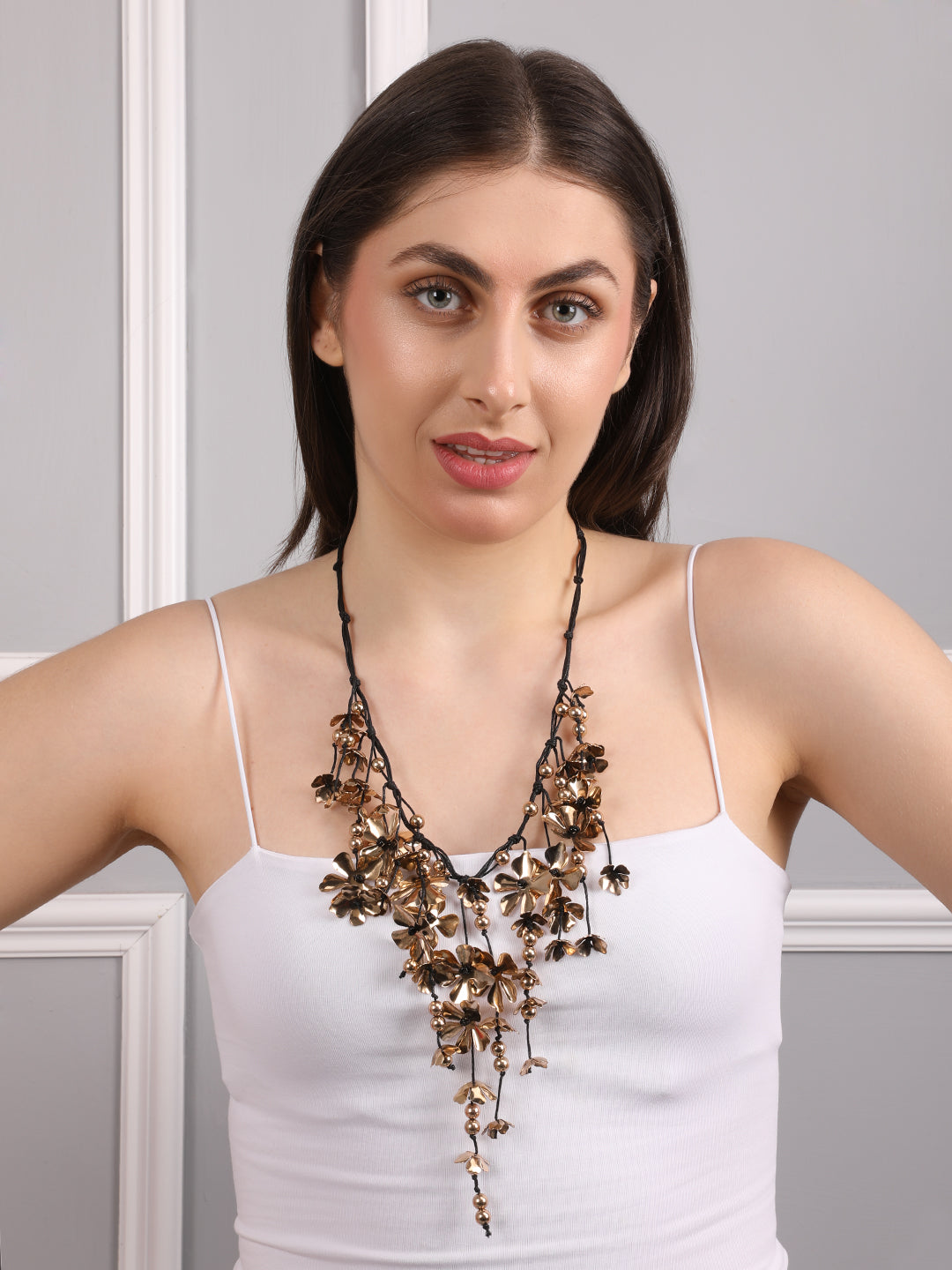 Gold and black Cascade Bloom Necklace