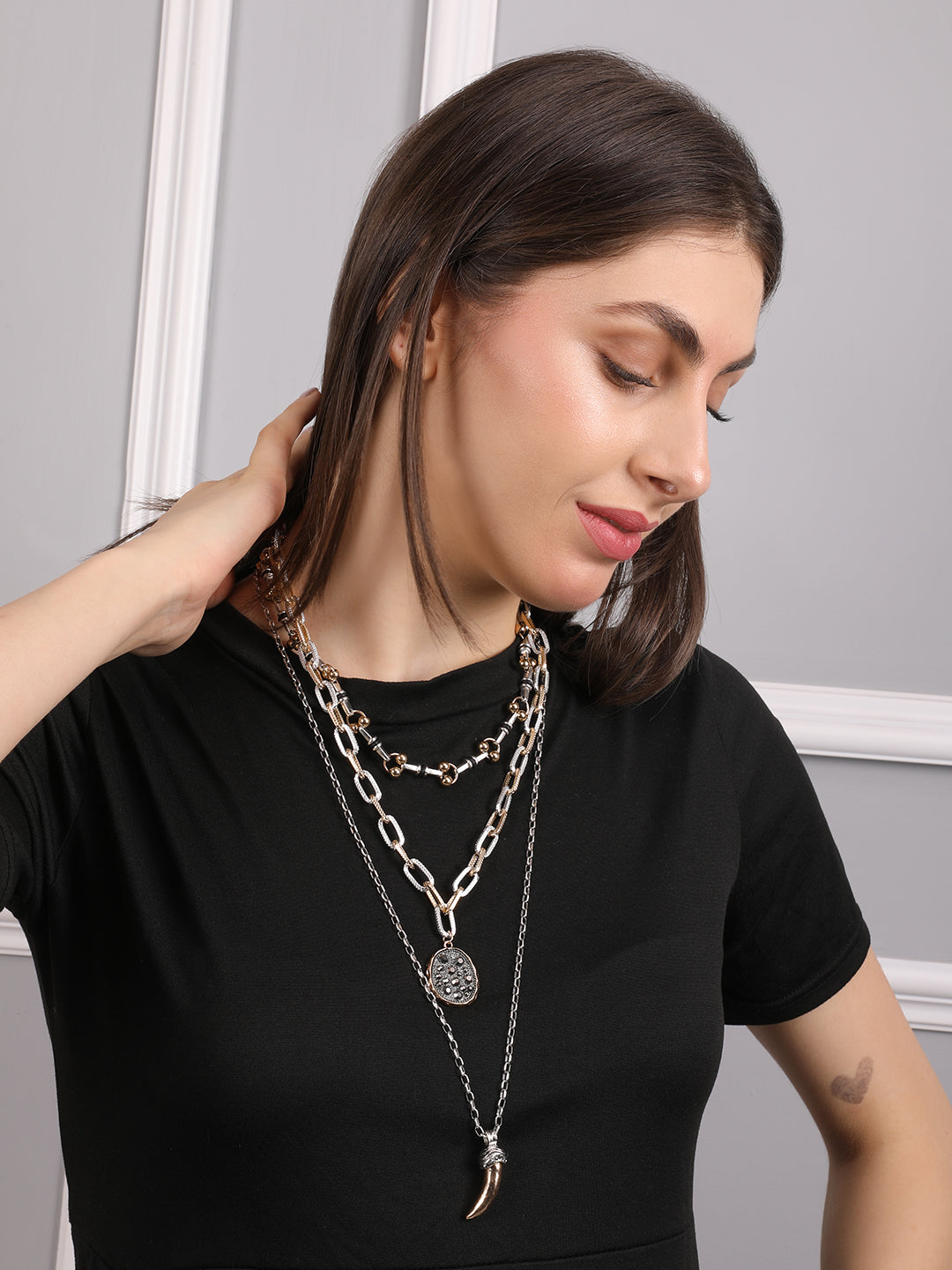 Bohemian Mystic Tri-Layered Charm Necklace