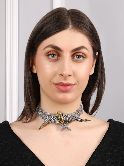 Stylish Silver-Gold Bird-Themed Necklace