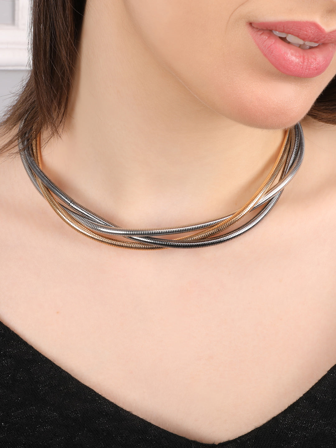Elegant Twisted Golden-Silver Necklace