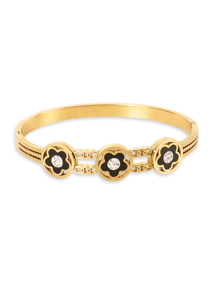 Kraze Golden Black Floral Charm Bracelet