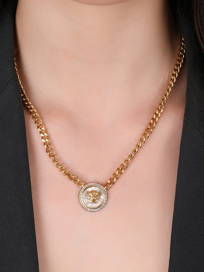 Lion Face Carved Golden Pendant