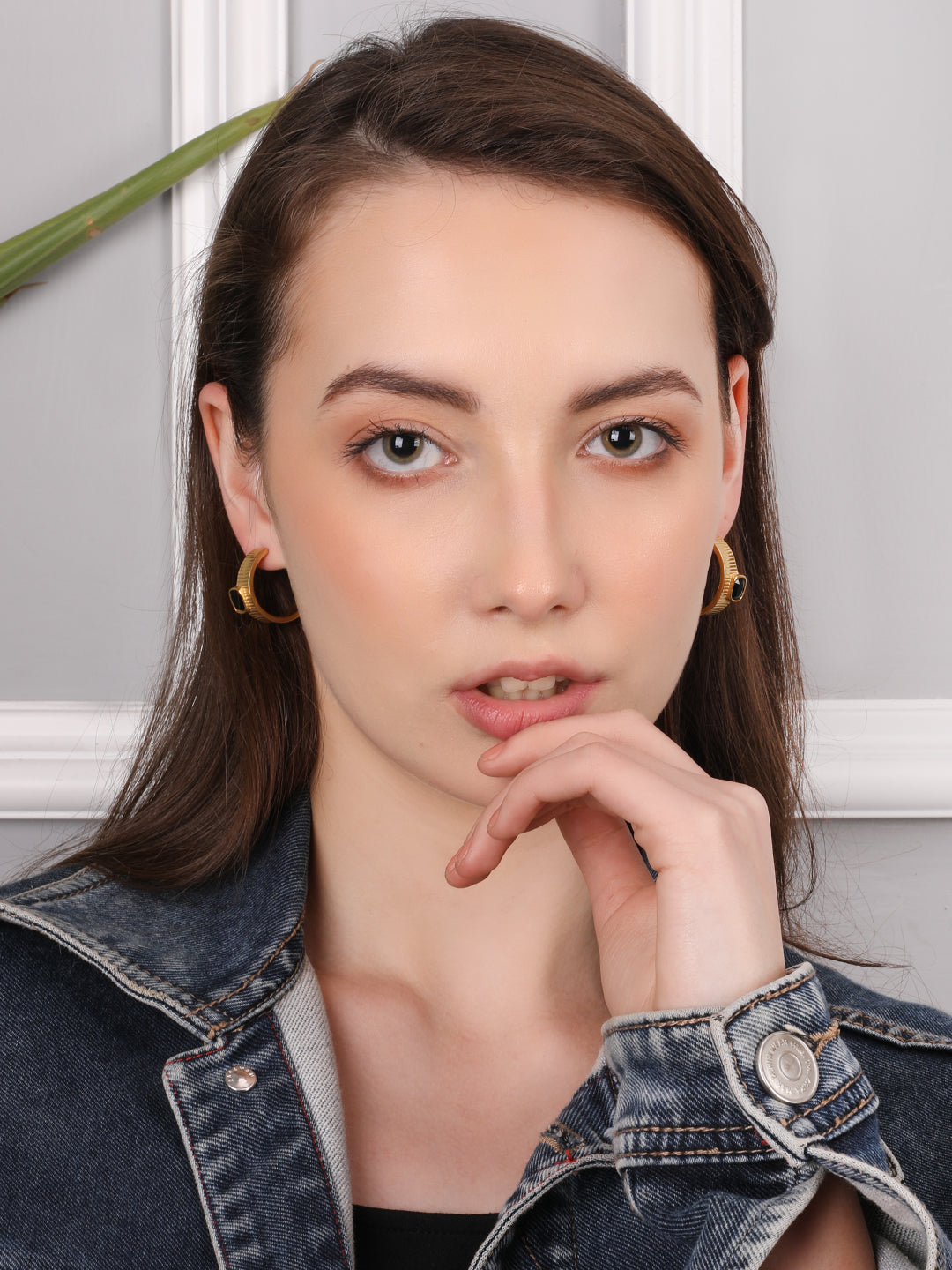 Gold Black Stone Hoop Earring