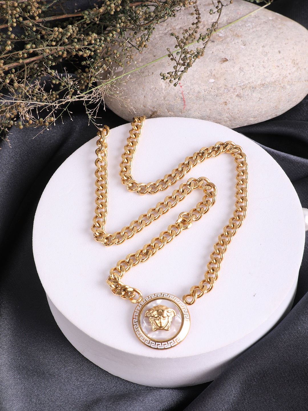Lion Face Carved Golden Pendant
