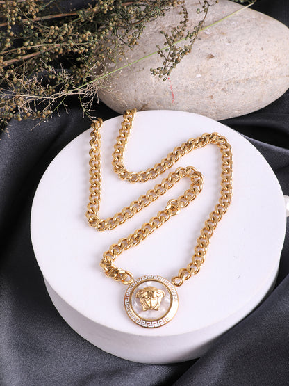 Lion Face Carved Golden Pendant