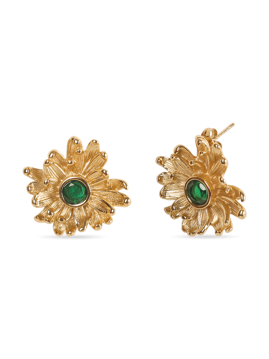 Magical Golden Emerald Floral Earrings