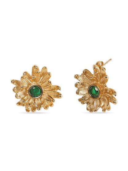 Magical Golden Emerald Floral Earrings