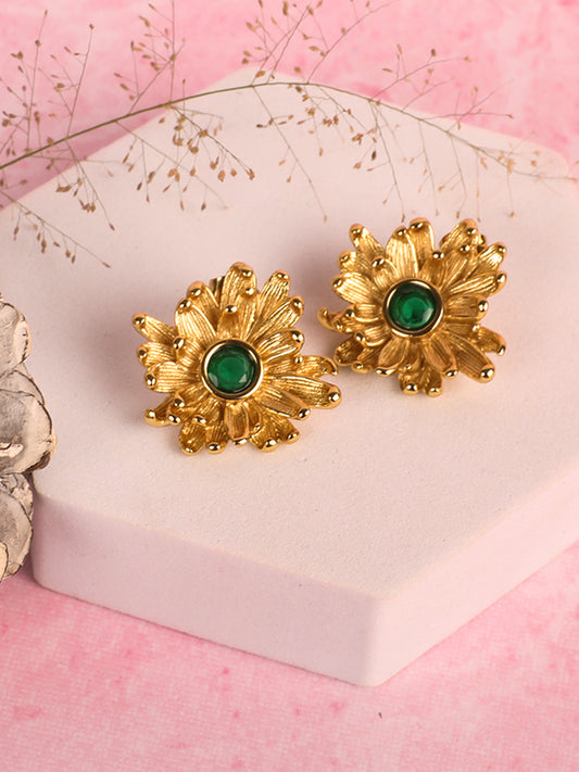 Magical Golden Emerald Floral Earrings