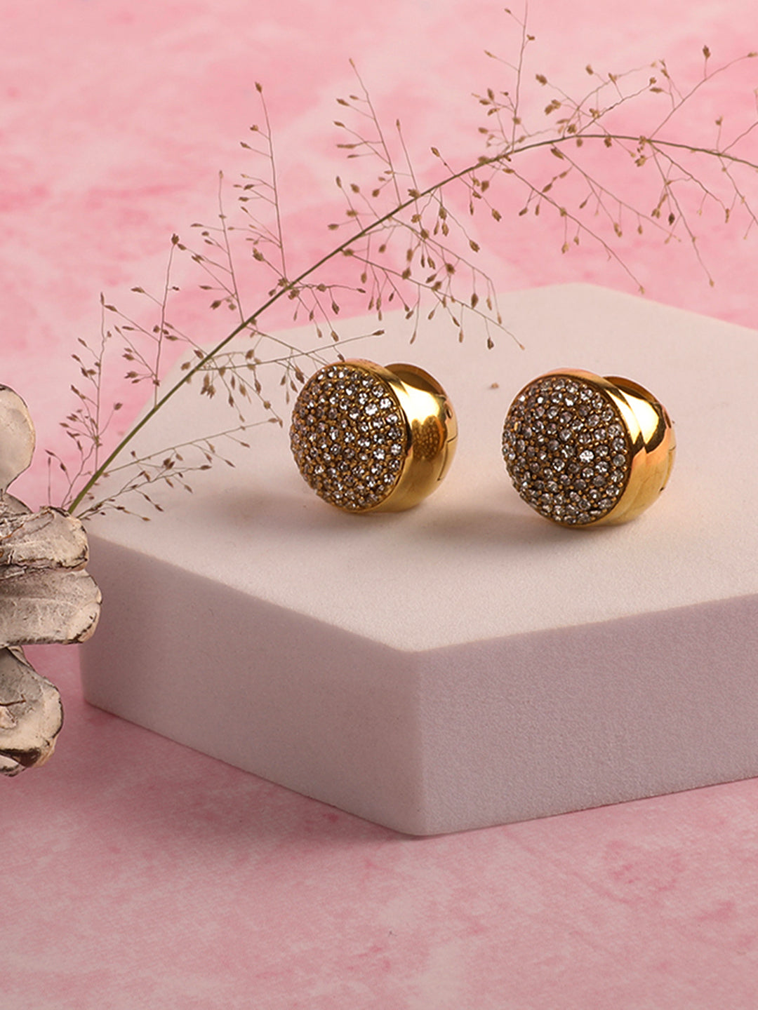 Marvelous Golden Round Stud Earrings