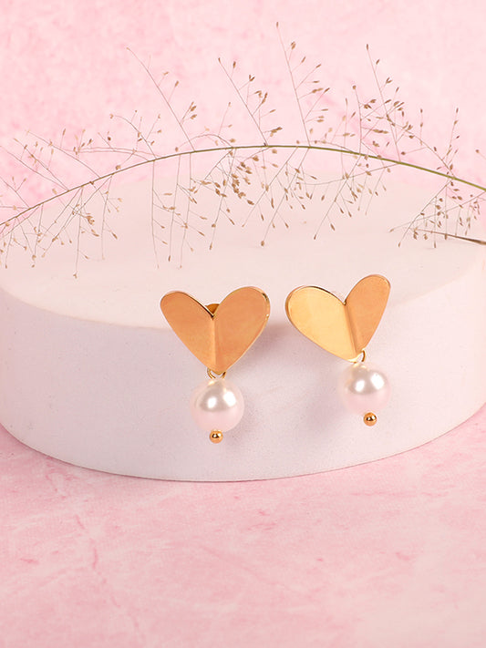Kraze Golden Heart Pearl Earrings
