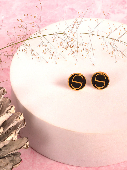 Noble Black & Gold Round Earrings