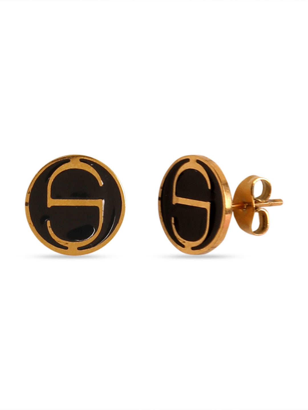 Noble Black & Gold Round Earrings