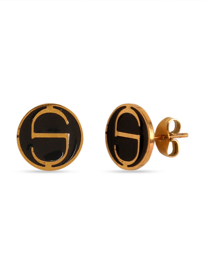 Noble Black & Gold Round Earrings
