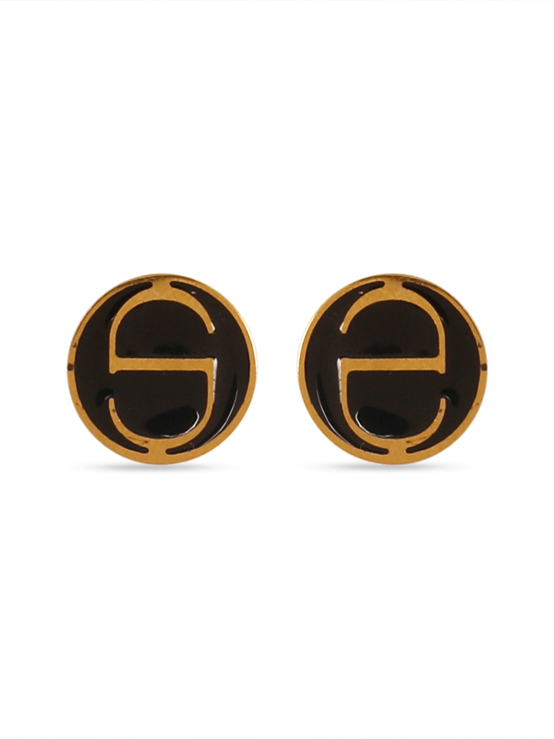 Noble Black & Gold Round Earrings
