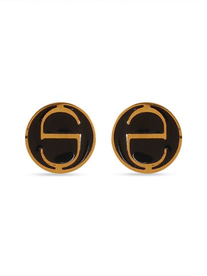 Noble Black & Gold Round Earrings