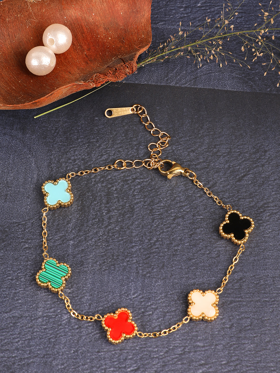 Kraze Golden Colorful Floral Link Bracelet