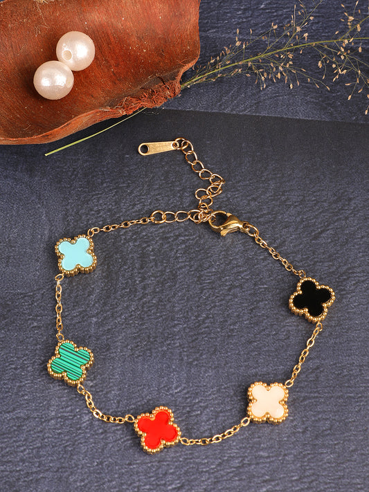 Kraze Golden Colorful Floral Link Bracelet