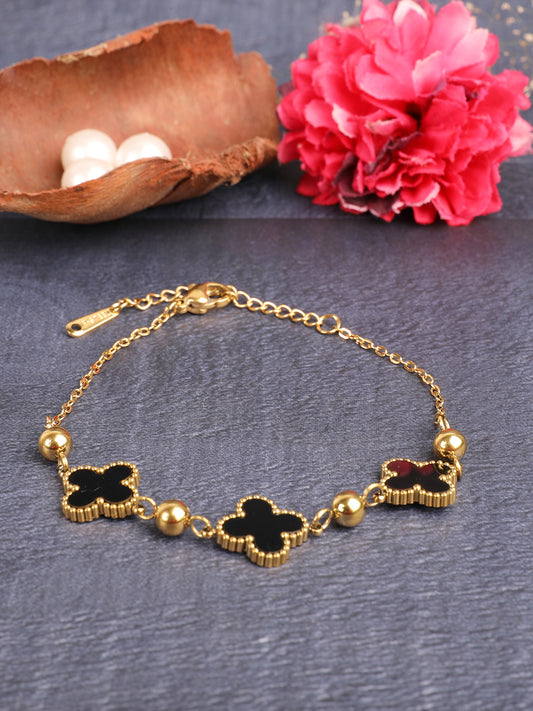 Elegant Golden Black Floral Bracelet