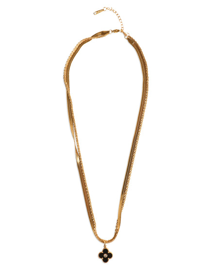 Minimal Black Flower Layered Pendant