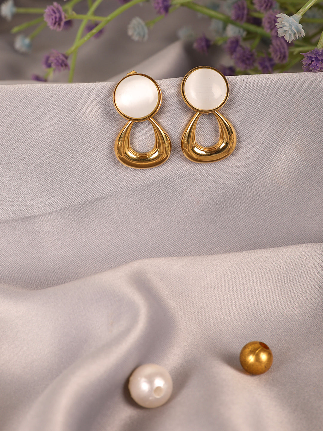 Golden White Pearl Drop Earrings