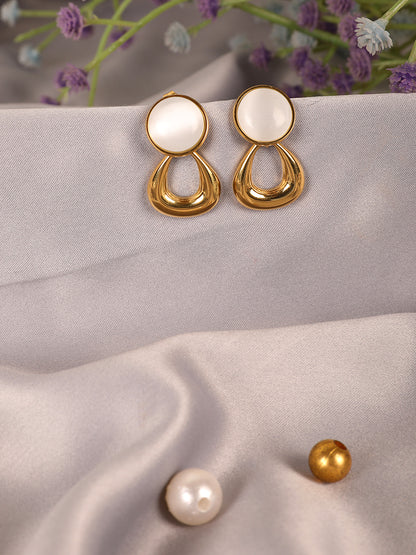 Golden White Pearl Drop Earrings