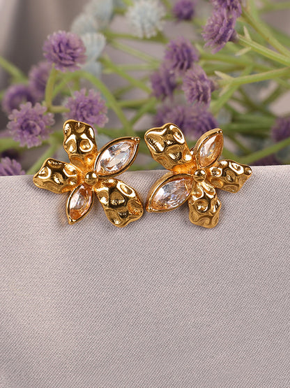 Kraze Golden Crystal Flower Earrings