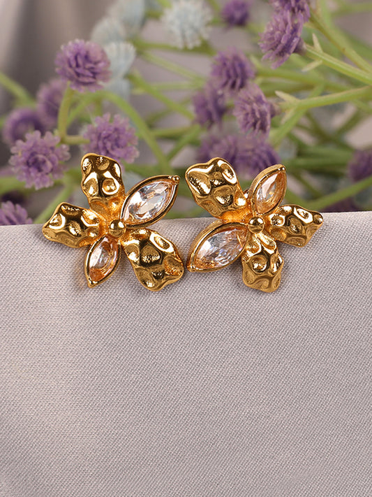 Kraze Golden Crystal Flower Earrings
