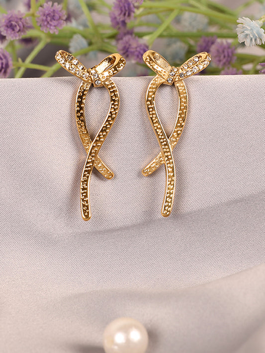 Gold-Plated Ribbon Bow Earrings