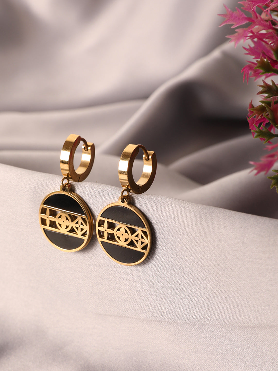 Divine Round Black & Gold Earrings