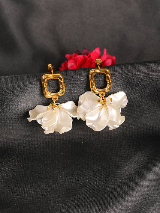 Kraze Golden White Floral Earrings