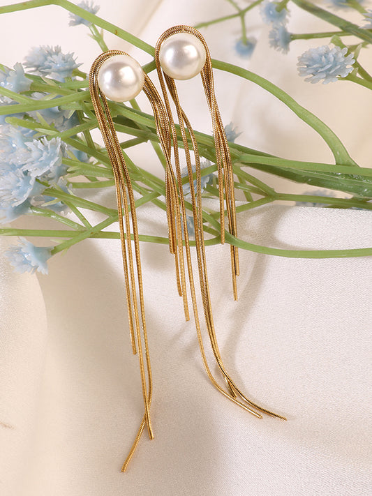 Kraze White Pearl & Golden Dangling Earrings