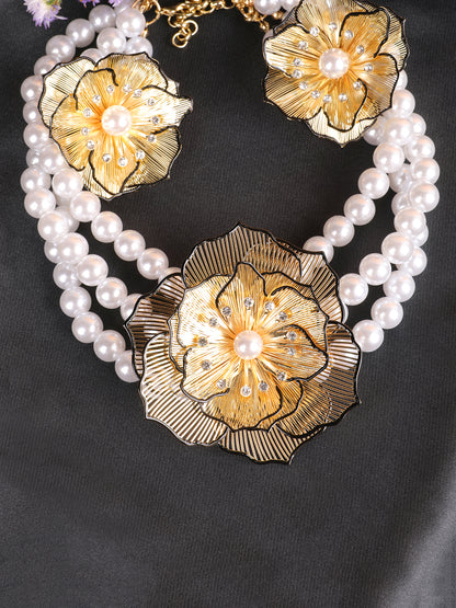 Kraze Elegant Floral Pearl Necklace Set