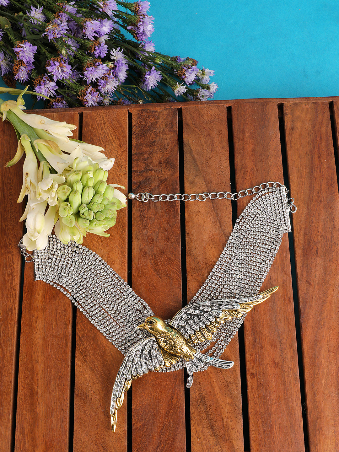 Stylish Silver-Gold Bird-Themed Necklace