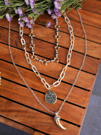 Bohemian Mystic Tri-Layered Charm Necklace