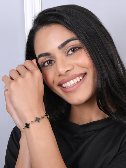 Elegant Golden Black Floral Bracelet
