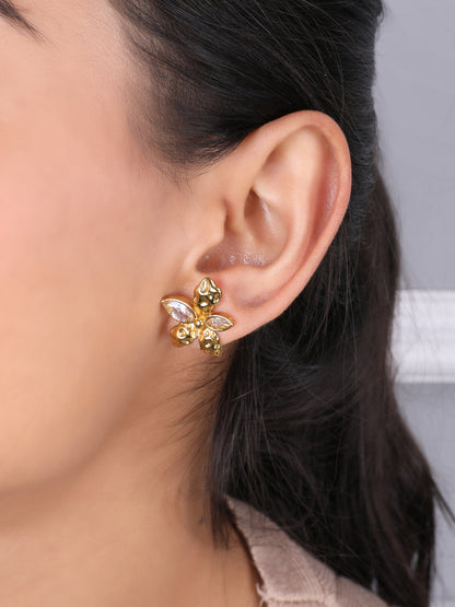 Kraze Golden Crystal Flower Earrings