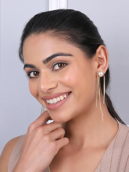 Kraze White Pearl & Golden Dangling Earrings