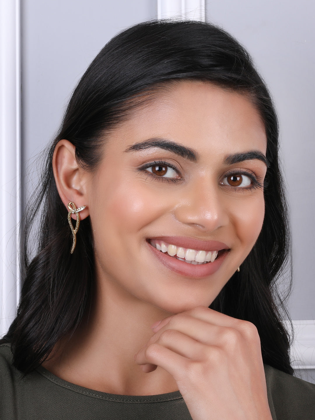 Gold-Plated Ribbon Bow Earrings